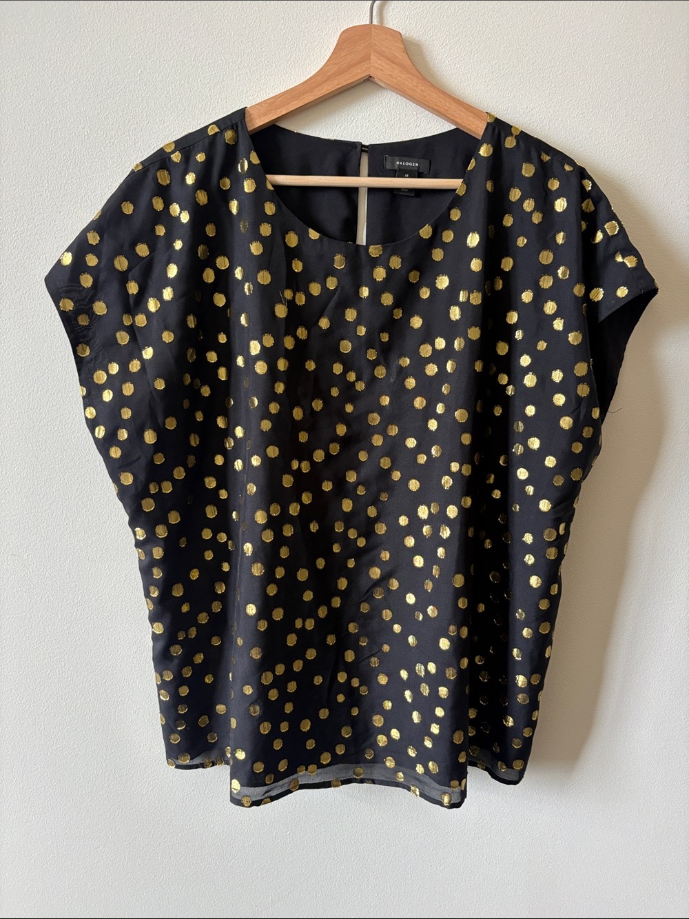 Halogen Black & Gold Polka Dot Cap-Sleeve Top